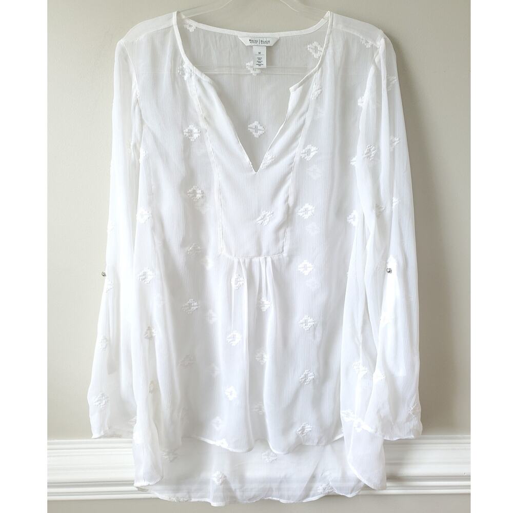 Women WHBM Sheer White Embroidered Top M Coastal Cowgirl Whimsy Fairy Beach